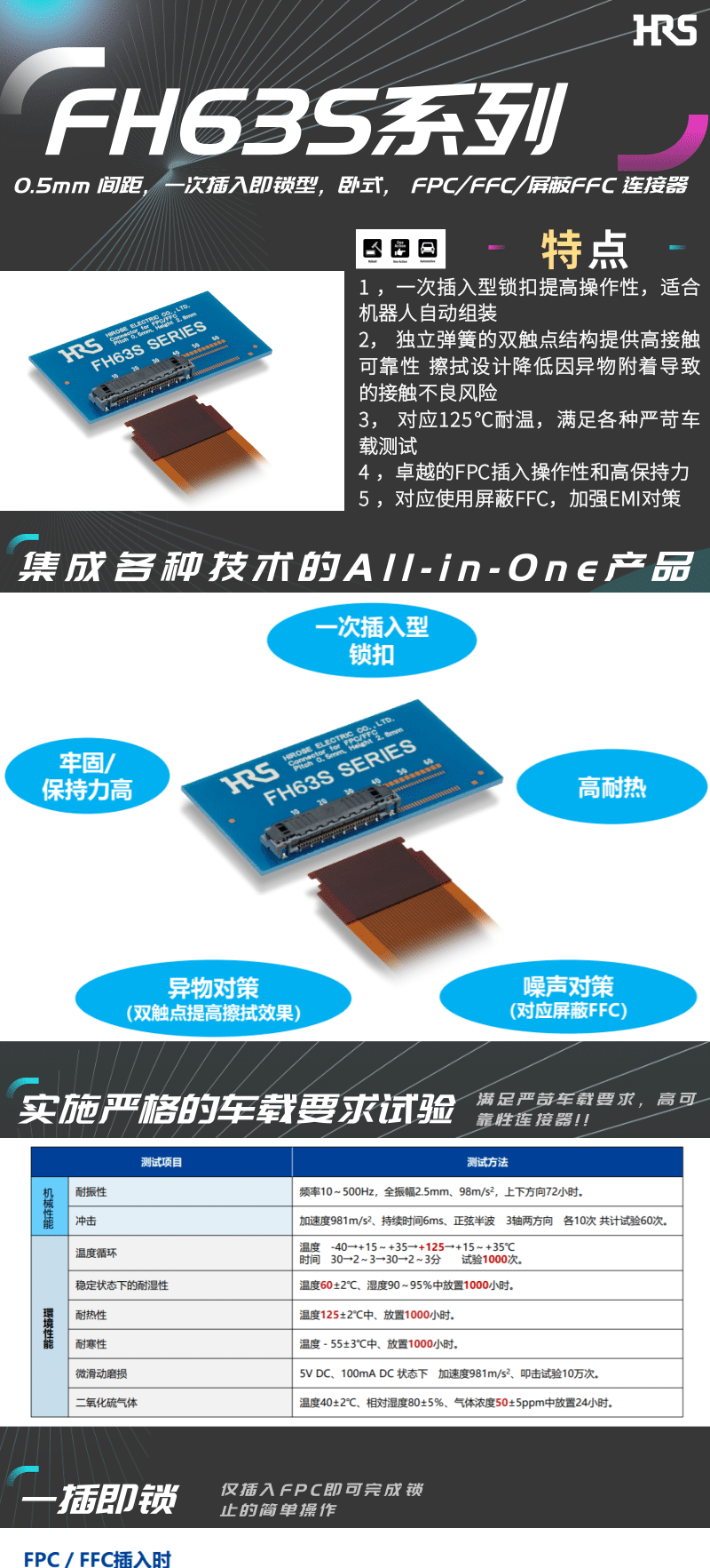 【產(chǎn)品推薦】一插即鎖，2觸點，支持125℃連接器-FH63S系列